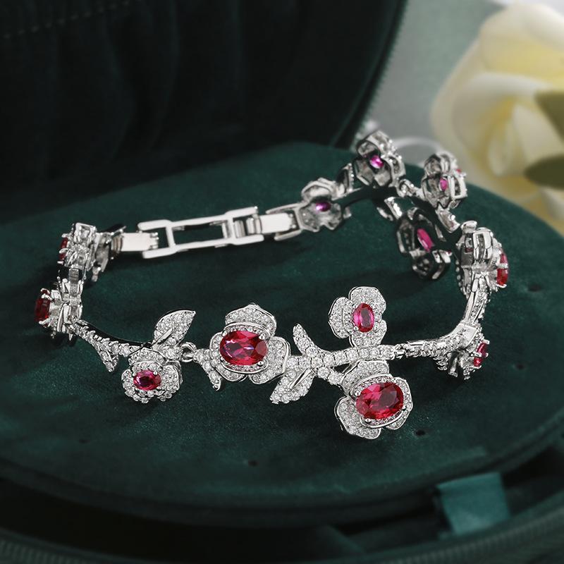 Jewelry Bracelet Red Corundum Zircon Inlaid Women's Retro Personalized Fashion Rose Mountain Camellia
