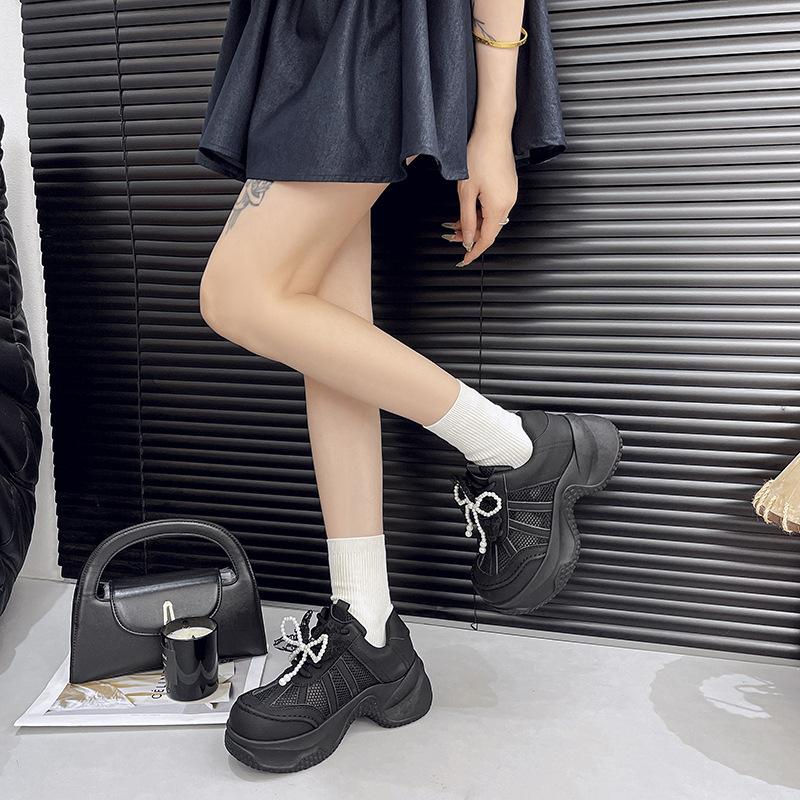 Breathable mesh surface 6CM heightened foam sole dad shoes 2025 new fairy wind summer versatile sports and leisure