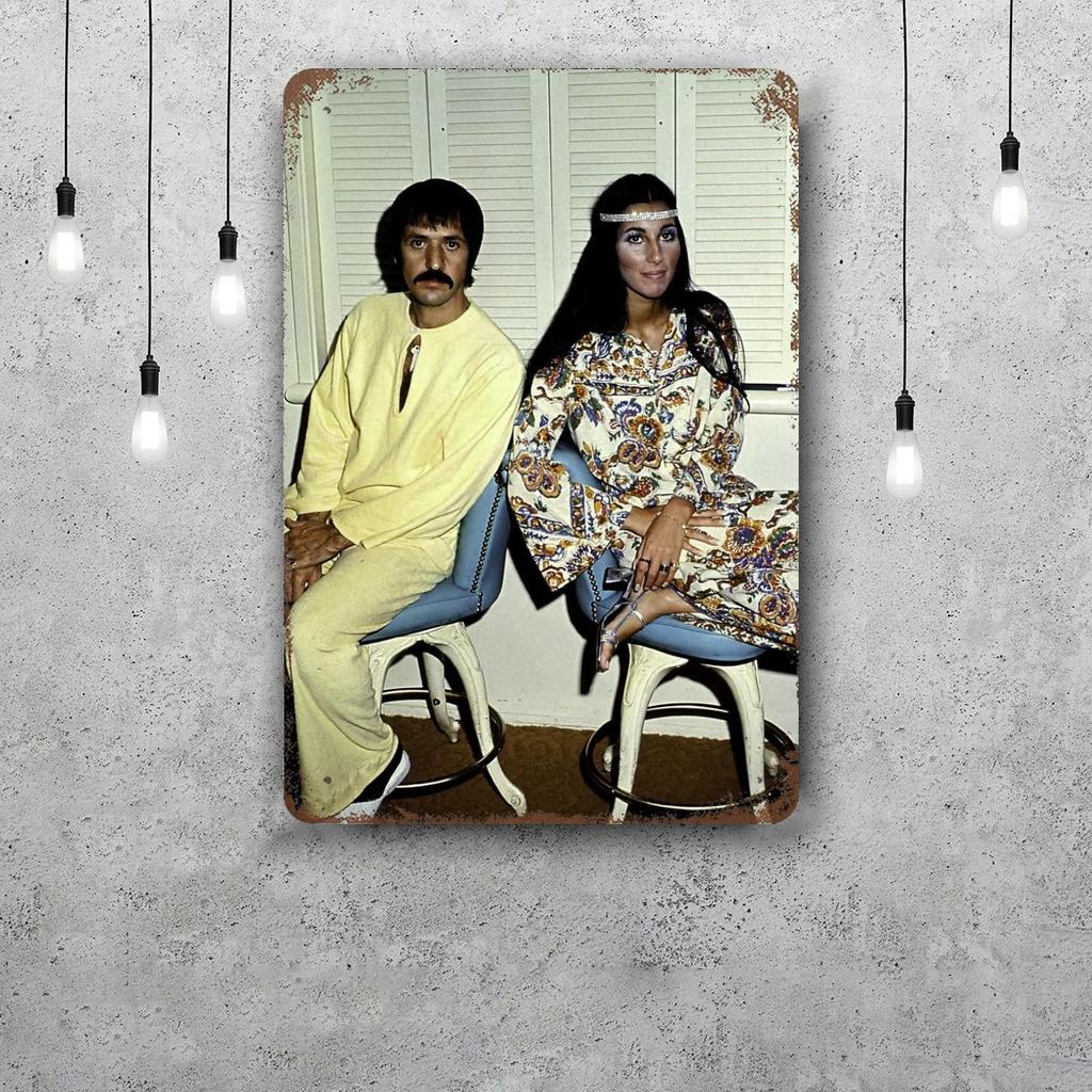 Sonny Cher Vintage Metal Tin Signs Posters Decor Retro Metal Plaque Wall Art Decor for Garage Bar