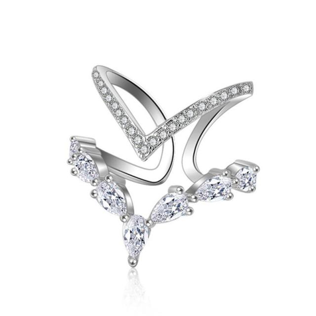 Tone Irregular Double Layer Zirconia Finger Ring Anillos Resizable For Women Rings Bague S R172Trendy Rings