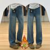 Fleece straight jeans women's autumn and winter, new high-waisted and thin pear-shaped narrow wide-leg pants