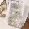 Green Flower Gift Box Silk Scarf Tie Bag Ribbon for Women, Non-Slip Stretchy Headband Wrap, Yoga Skincare Gym Workout Daily Cute