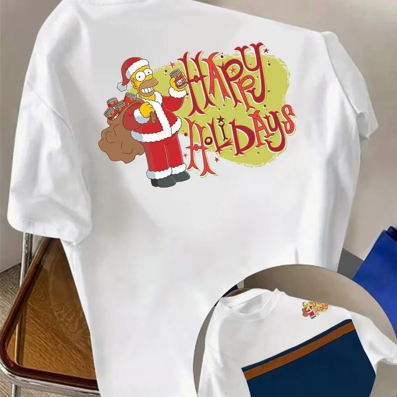 202526 Unisex Street Tshirt Sweatshirt with Christmas Homer Print Pattern New Trendy 100 cotton printed Tshirt