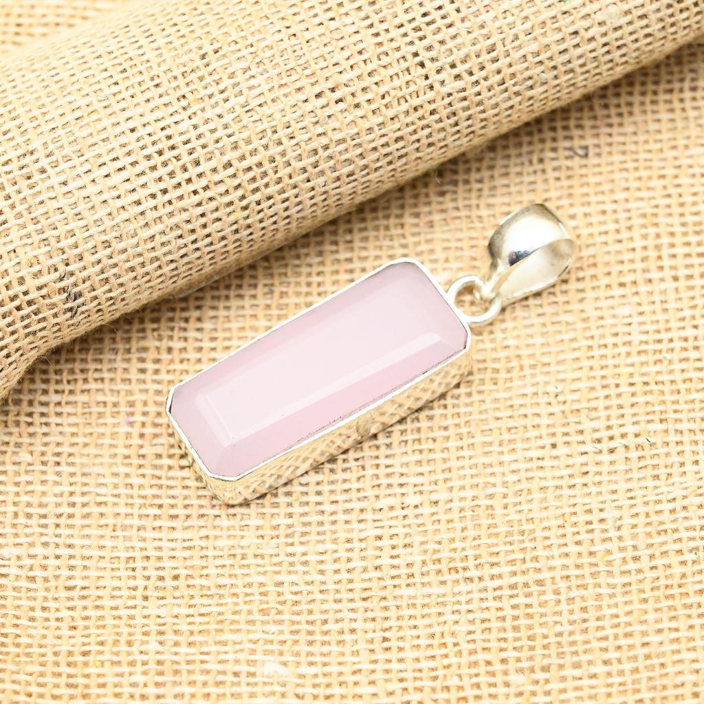 Rosa Chalcedon Edelstein Handgefertigt 925 Sterling Silber Schmuck Anhänger Für Sie
