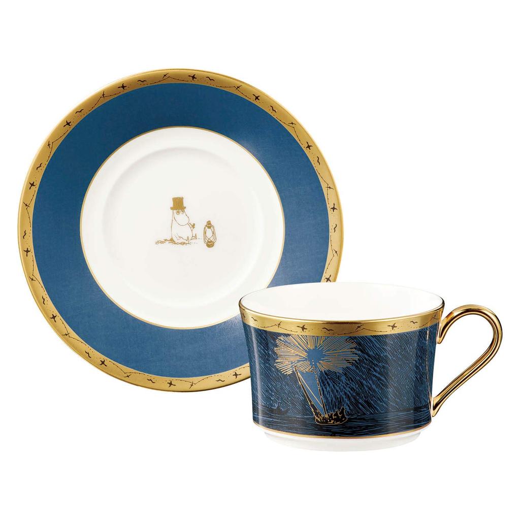 Noritake Cup & Saucer (for both coffee and tea), 245cc, Moomin, Moominpappa Goes to the Sea, Blue Bone China, TG93686/N-091L