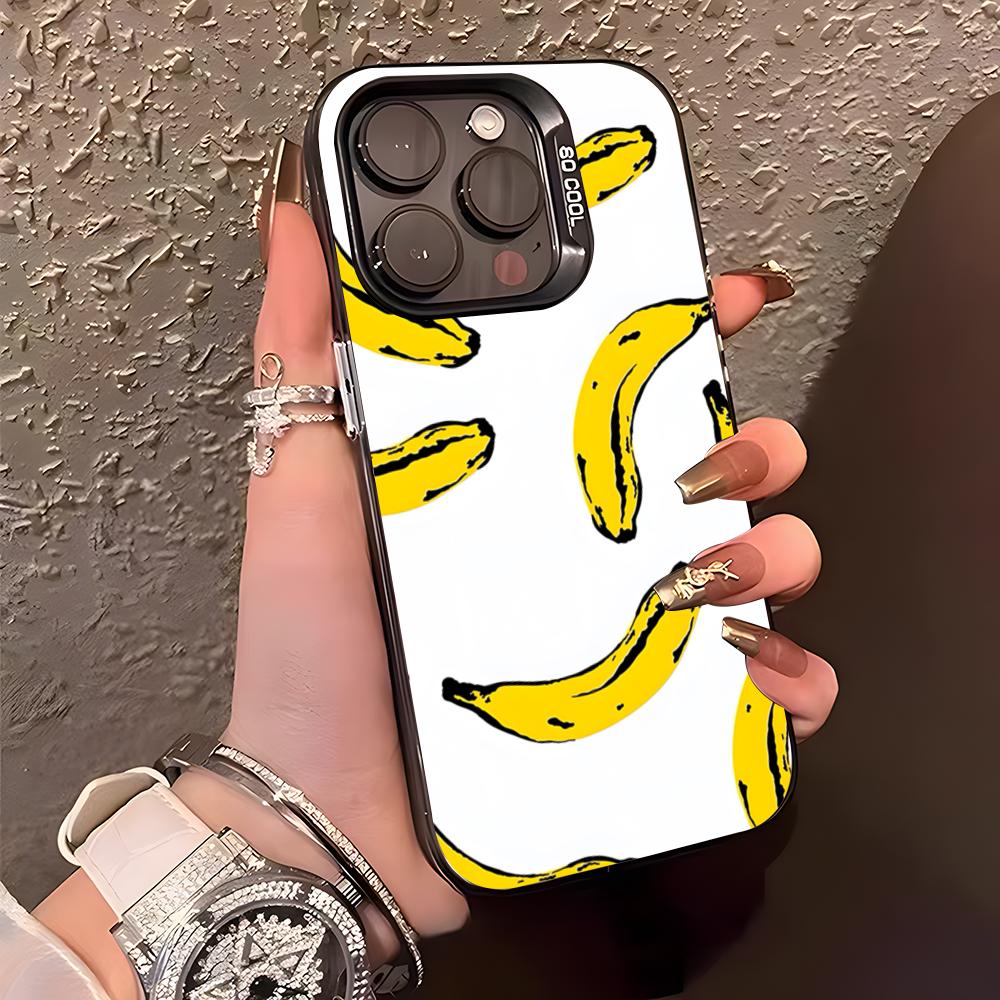 Banana Pattern Phone Case For IPhone17 Air 16 15 14 Plus 13 12 11 Pro XS Max Silver Black Bumper Case