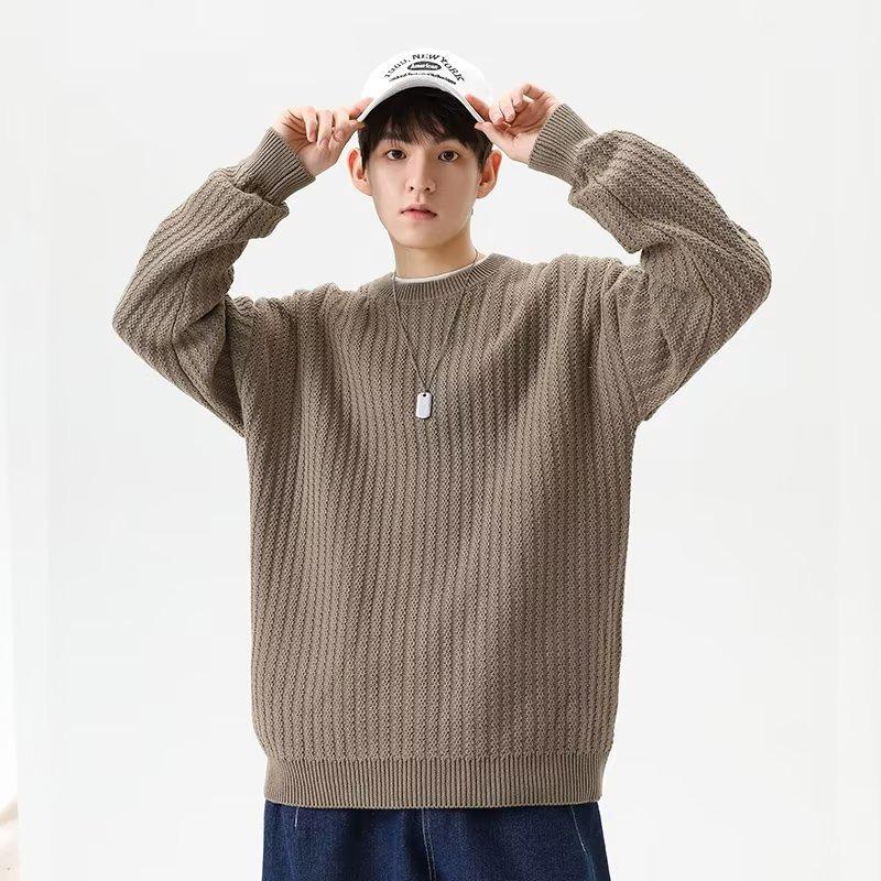 Spring & Autumn Retro Men's Solid Color Street Style Pullover Sweater