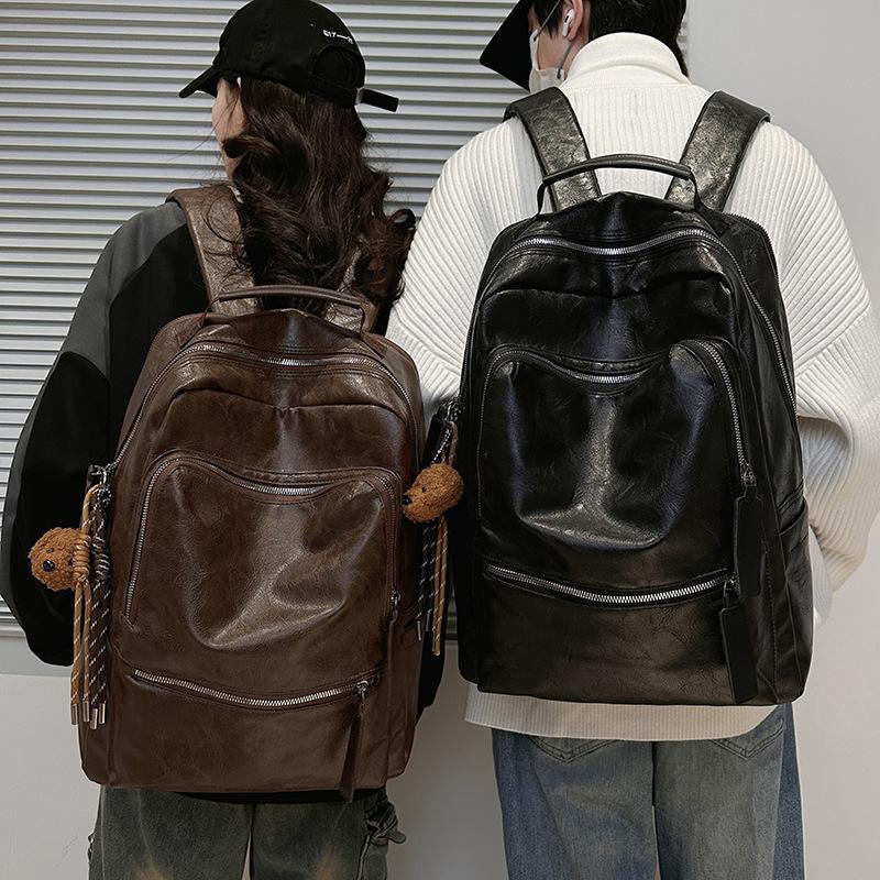 Retro Backpack For Women New Large-Capacity Travel Backpack For Men Soft Leather Texture Student Schoolbag