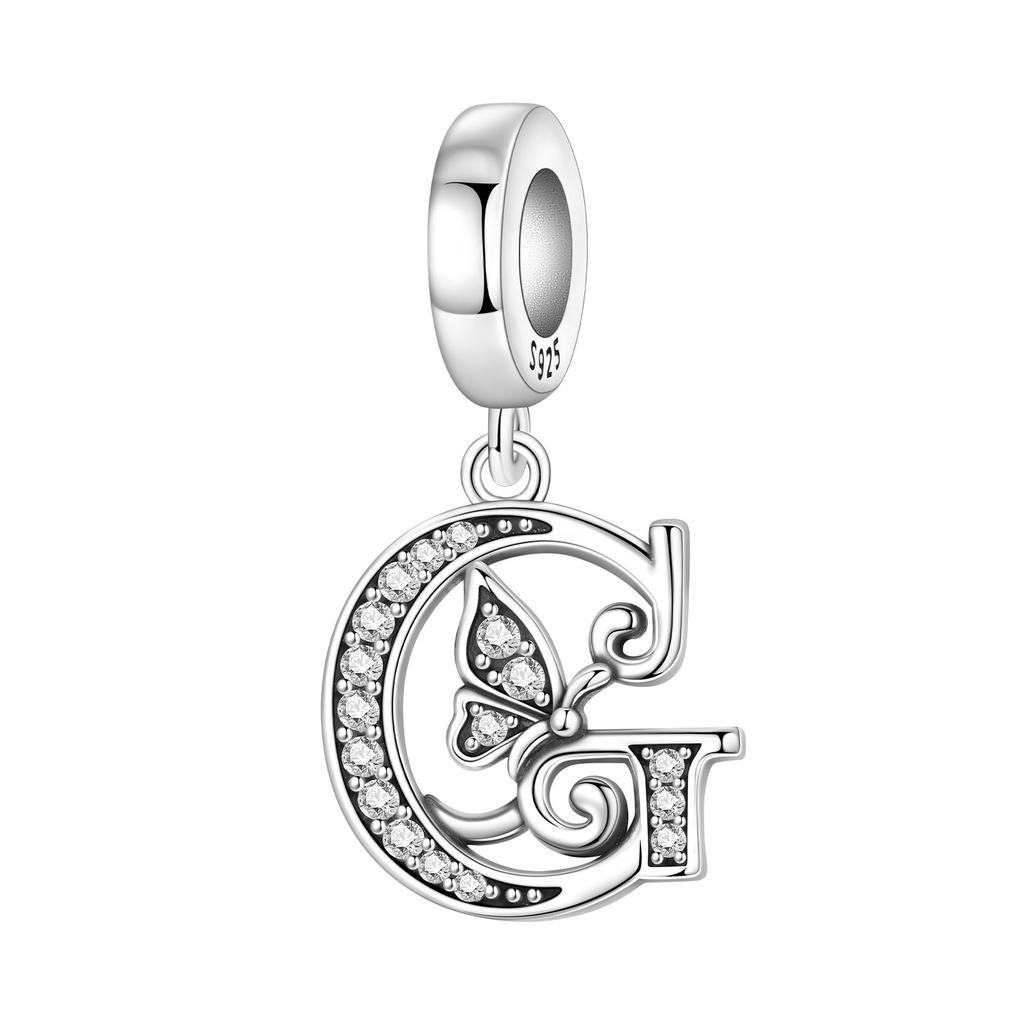 Orstarry DIY Zircon Butterfly 26 Letter Beads 925 Silver Pendant Charms for Bracelet Necklace Jewelry Gifts