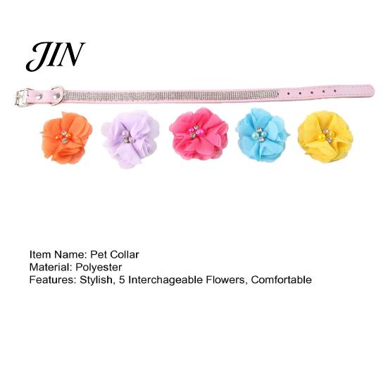 Adjustable Pet Collar Cute Flower Collar, Rhinestone Cat with 5 Break-resistant Interchangeable Flowers, Stylish for Cats Small Dogs Replaceable