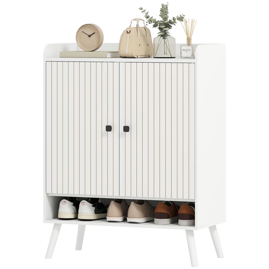 Entrance Shoe Rack With Adjustable Shelves Open Compartment For 15 Pairs Of Shoes 75x35x97 Cm White
