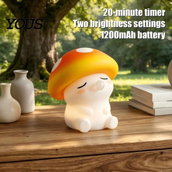 Rechargeable Bedside Lamp with USB Mushroom Night Light, Squishy Silicone Touch Nursery Lamp, Warm White & RGB Color?Changing Colorful 2 Light