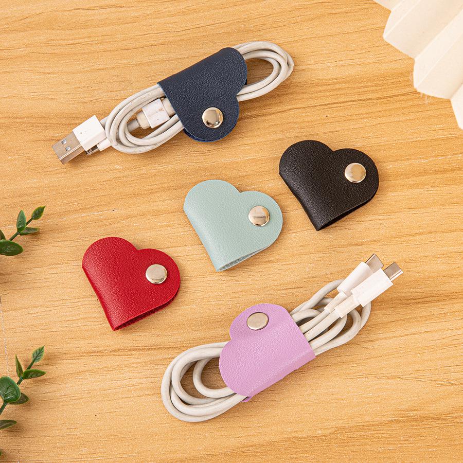 Heart-shaped Leather Cable & Earphone Organizer Winder