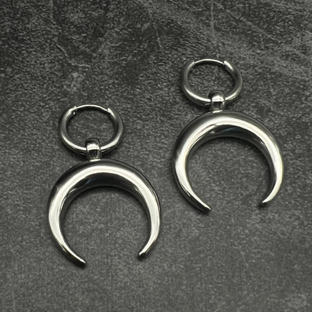 Minimalism Double-sided Smooth Surface Moon C-Shaped Dangle Earrings for Men Women Sliver Color Gothic Hip Hop Jewelry Gifts