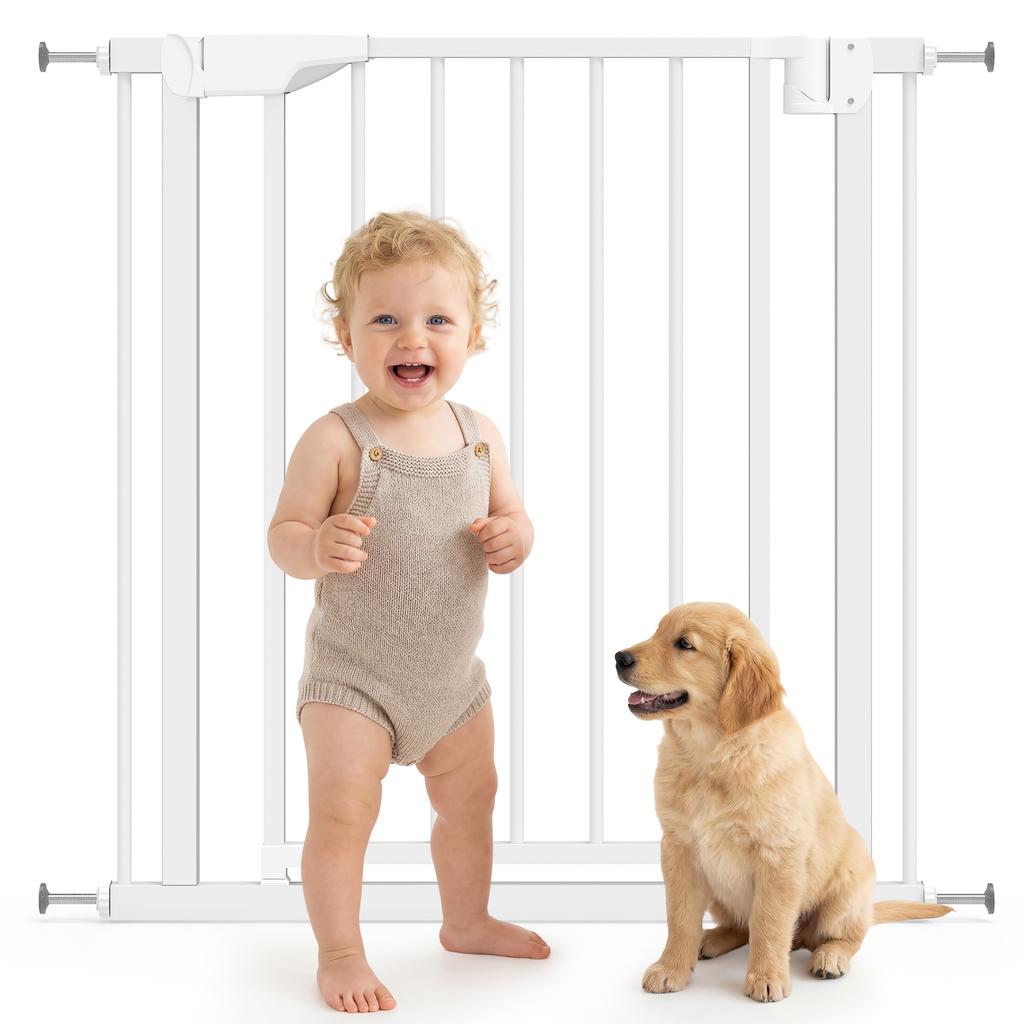 Baby Gate, Pet Safety Gate Pressure Fit, 76-81cm Wide with Two-Way Open, One-Hand Opening