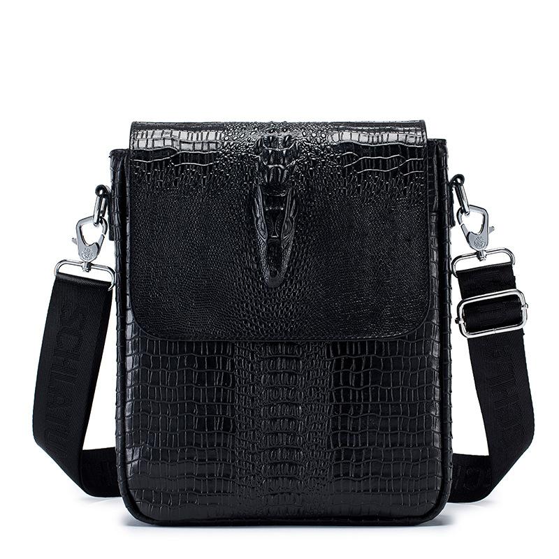 Men's Crocodile Print Single-shoulder Bag, Retro Genuine Leather Men's Crossbody Bag
