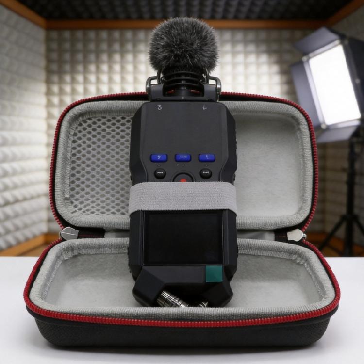 Portable Storage Holder for H4E Handheld Microphone with Side Pouch Hard Shell Form, Carry Case for Daily Use, Trip Carry, and Home Storage