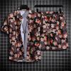 Set Camicia a Maniche Corte con Stampa Hawaiana alla Moda Uomo Abito Due Pezzi