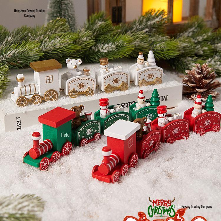 Christmas Window Display: Children s Micro Landscape Train Ornaments Green Wooden Train