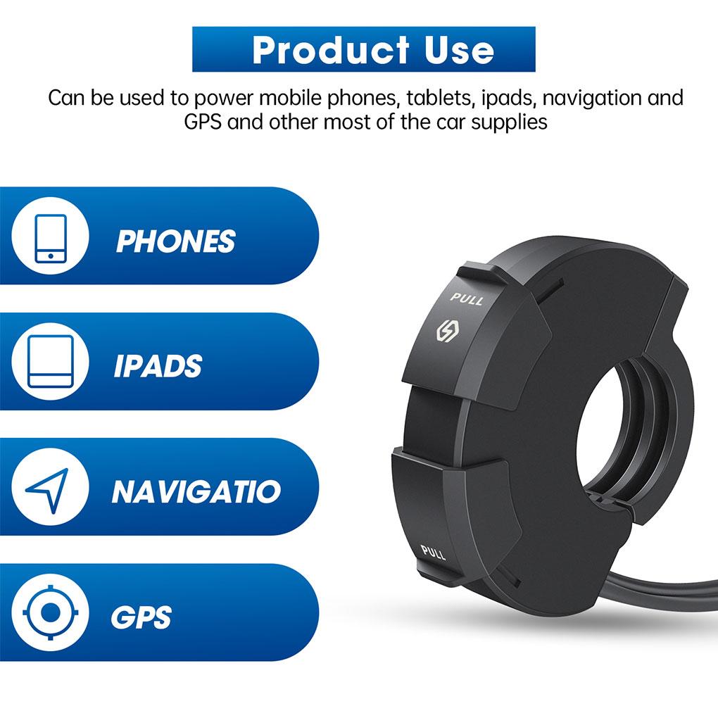 Universal QC3.0 Motorcycle USB Charger 48W USB-C Power Adapter Waterproof Handlebar Mounting Bracket Camera Phone Charger