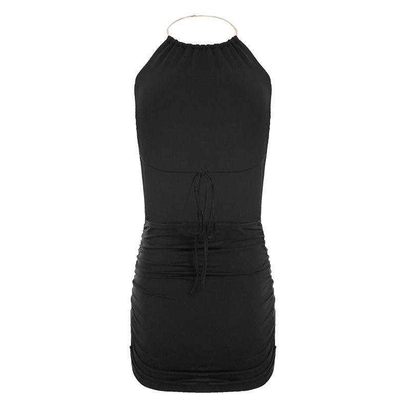 

H Home European and American Women s Clothing California Sexy Fancy Metal Halterneck Dress Ruched Sexy Open Back Hip Skirt Black L