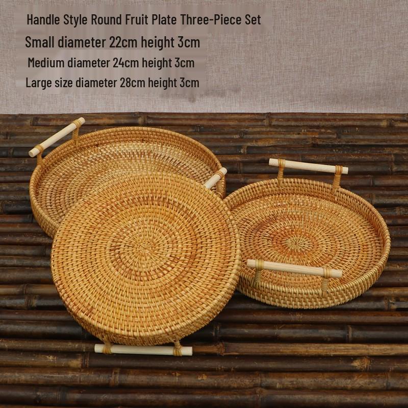 Vietnamese Handmade Rattan & Bamboo Basket for Fruit or Steamed Buns - Round, Simple Design for Household Use