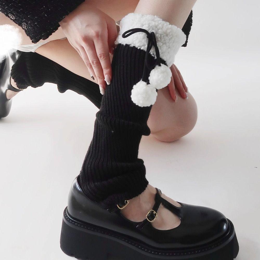 Lamb Wool Knitted Leg Warmers Furball Leg Cover Unique Ruffle Socks Winter