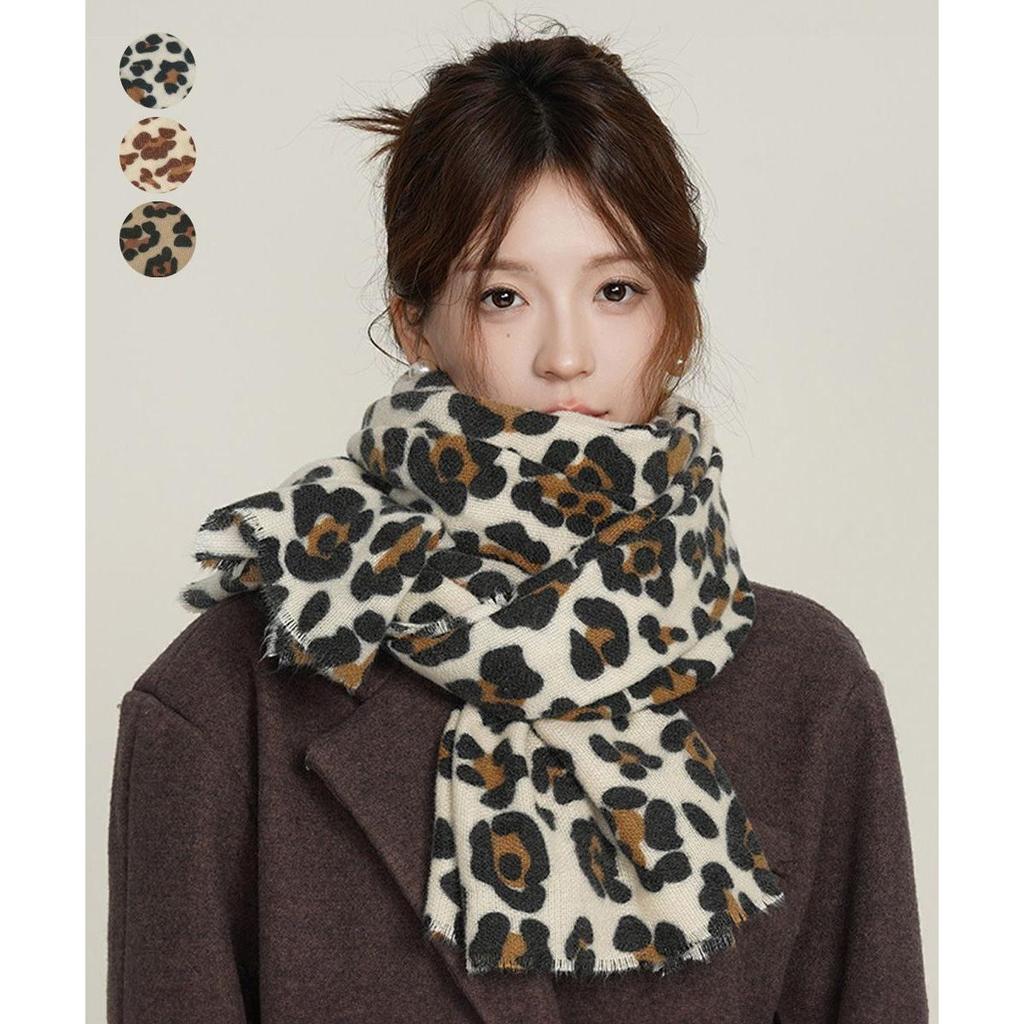 Used Stall Leopard Print Muffler Spring Autumn Winter Ladies (Camel) | Gift, Warm, Cold Protection