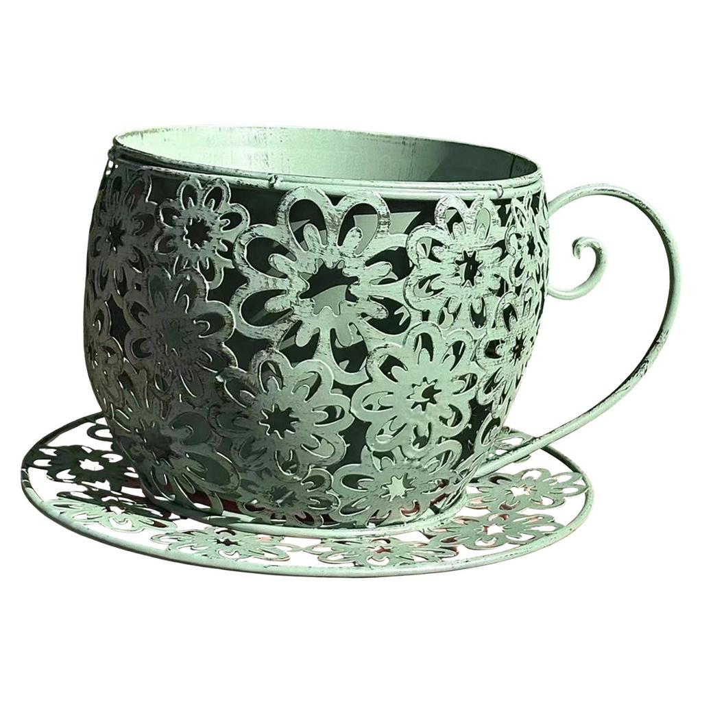 Creative Metal Coffee Cup Planter Pot Flower Vase Centerpiece for Indoor Outdoor Desk and Balcony Decor