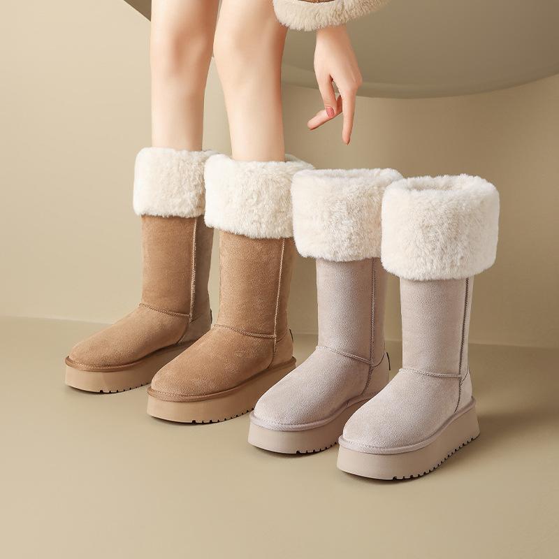 Augustine long snow boots women's 2025 new winter piled thickened outdoor boots thick-soled fluffy cotton shoes