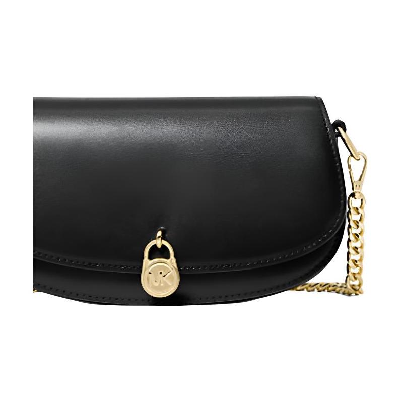 Michael Kors Mila Simple Chain Strap Design Leather Shoulder Bag Small Size Women's Black