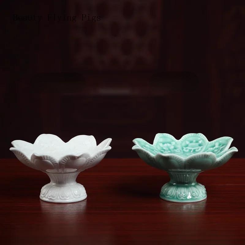 1PCS Ceramic Fruit Plate Ornament Household Buddha Hall Offering Plate Buddha Utensils and Supplies