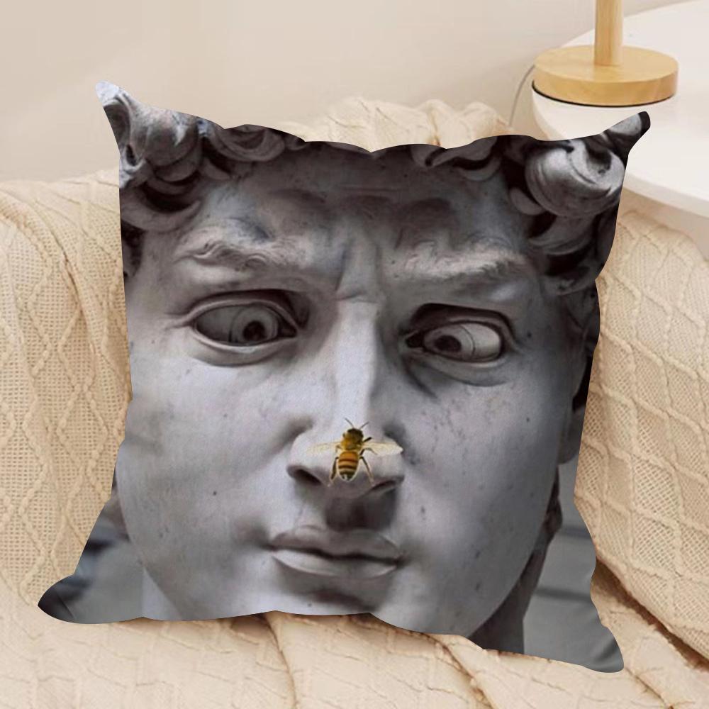 Classical European Fun Figures Cushion Cover Silky Short Plush Double-Sided Printed Pillow Case For Sofa All Seasons Home Decor