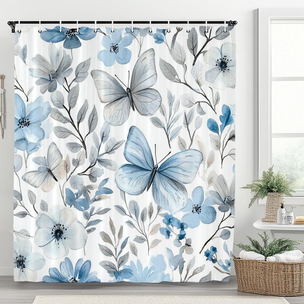 Colorful Flowers Shower Curtain for Bathroom Pink Floral Romantic Wildflower Plants Nature Scenery Decor Curtain Set with Hooks