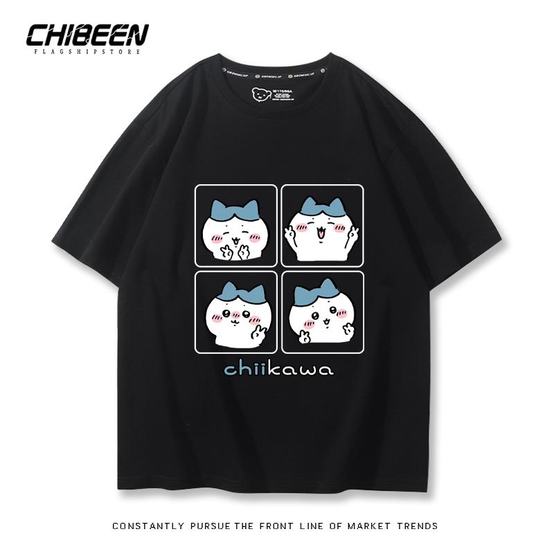 Chiikawa Cute Four-cell Pattern T-shirt Summer High Quality 100% Cotton T-shirt Casual Comfortable Loose Men's T-shirt