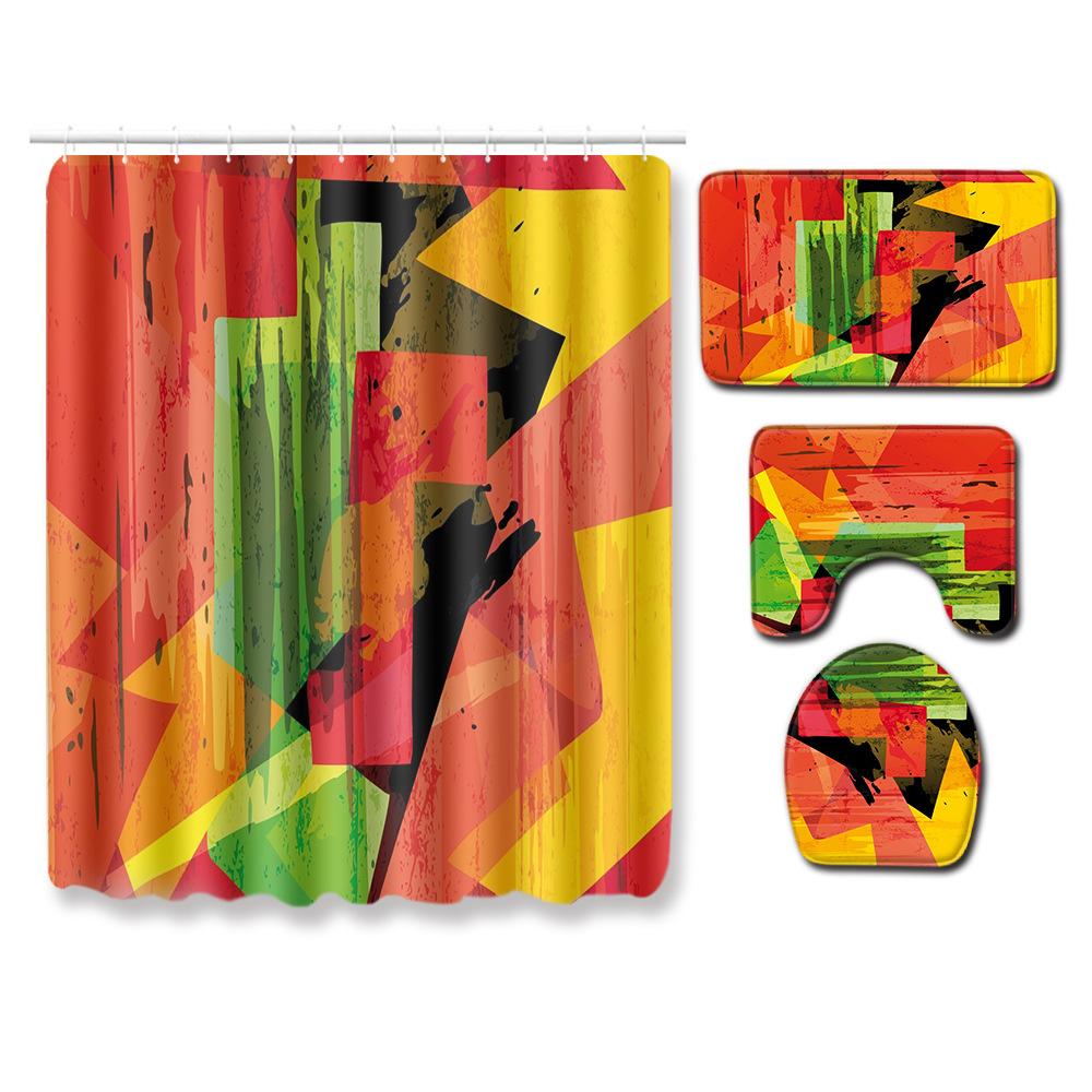 Printed Woman'S Head Pattern Bathroom Floor Mat Shower Curtain Carpet Combination E-Commerce