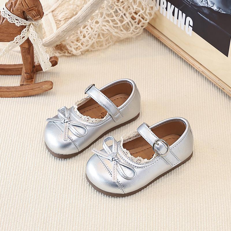 

Spring Girls Korean Princess Shoes Lace Bow Casual Leather Shoes Baby Fashion size 21 серебряный