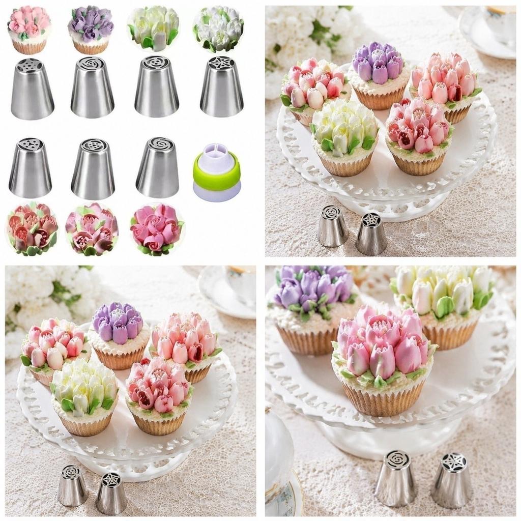 Stainless Steel Cake Decorating Nozzles 8 Piece Set Includes Various Piping Tips with Coupler for Baking and Cake Decorating Tools