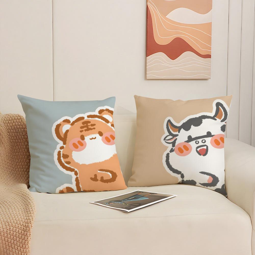 Cute Heartwarming Animals Zodiac Signs Cushion Cover Silky Elegant Comfort Sofa Bed Invisible Zipper Beach Pillowcase