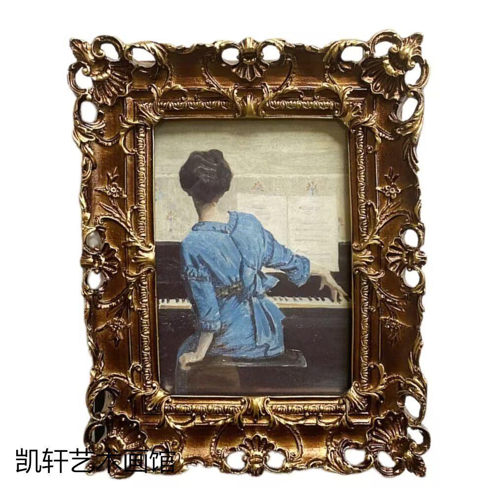 Bildram i vintage-stil Rektangulär Präglad Bordsskiva Väggmontering Harts Fotoram för Dekoration Hemkonst Porträtt