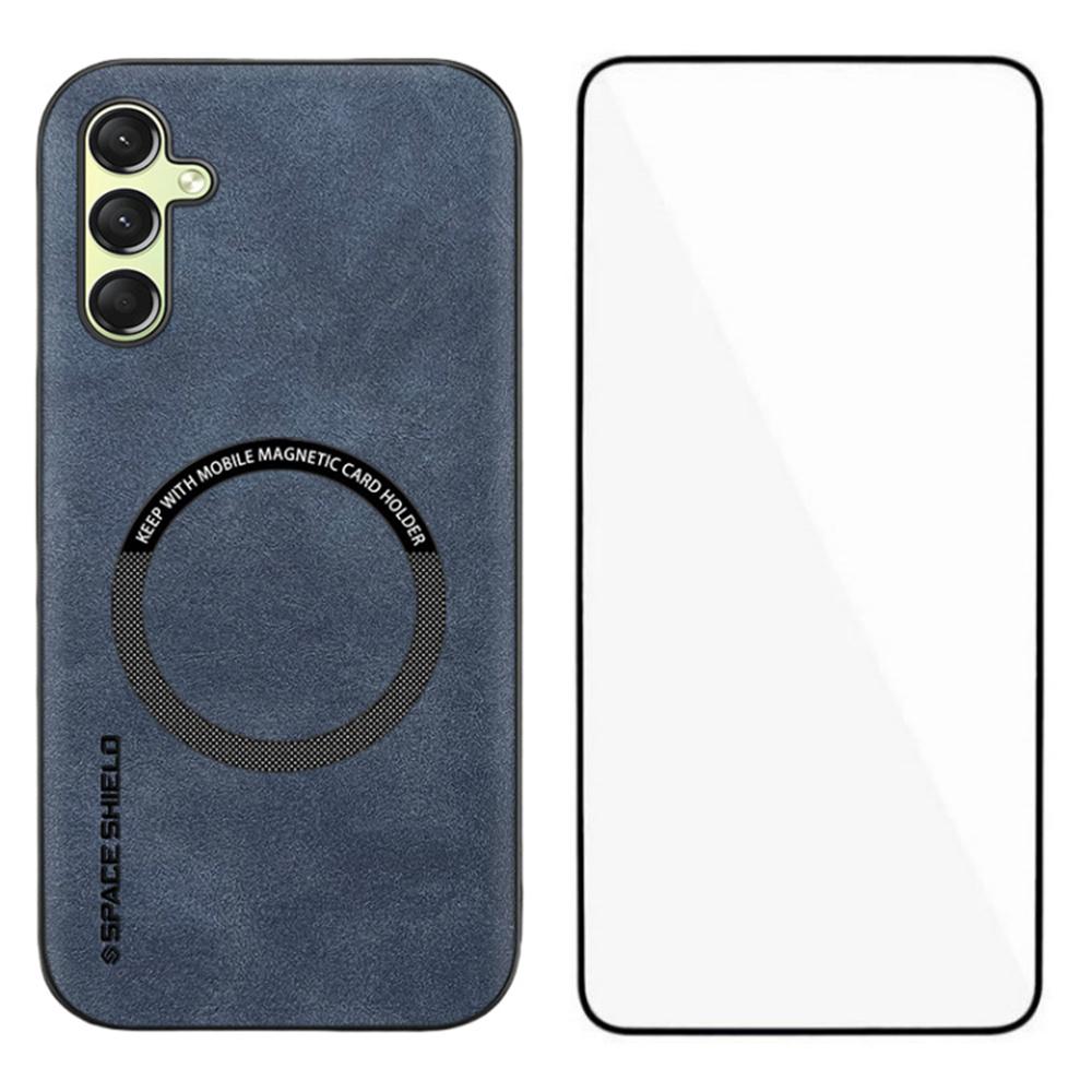 WANLONFENG YBP Series For Samsung Galaxy A16 5G/4G Magnetic Case with Tempered Glass Film PU Leather+TPU Phone Cover Large Cutout