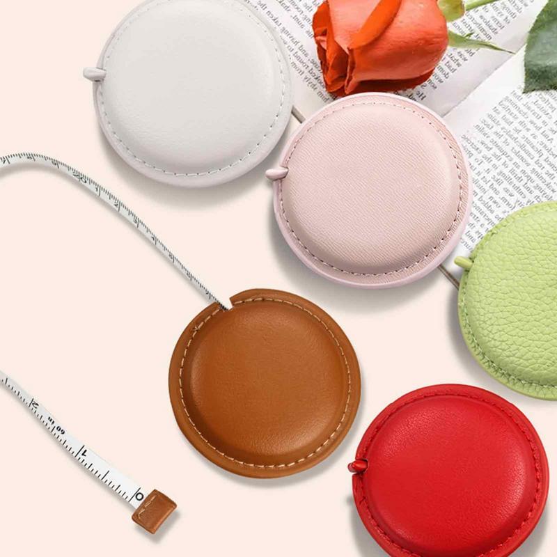 1,5 m/60 Zoll Einziehbares Weiches Maßband Lederetui Tasche Doppelte Skala Flexibles Messlineal für Stoff Körper Taille