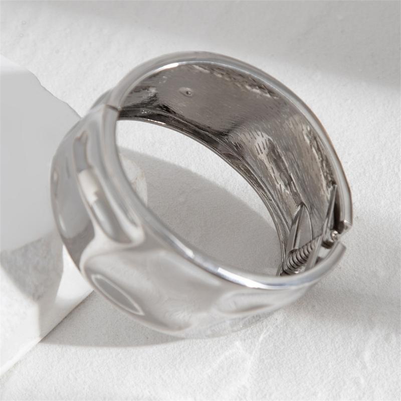 Hip Hop Irregular Spring Bangles Punk Wide Cuff Geometric Bracelets Party Jewelry Alloy Texture for Women and Men