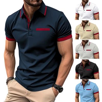 Herren Casual Poloshirt mit aufgesetzter Brusttasche, Kragenhemd mit Knopfleiste, Farbblock-Oberteil