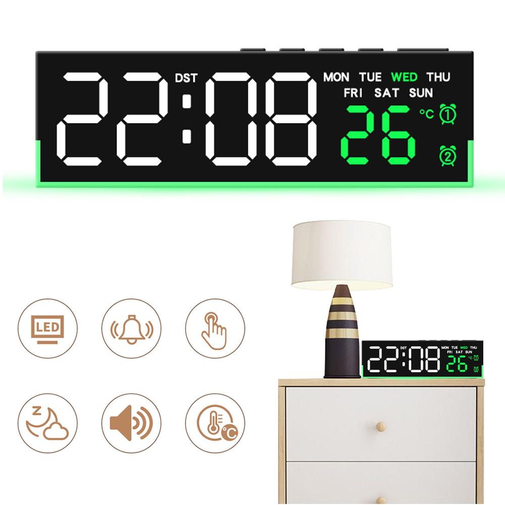 Desk Clock with Atmosphere Lights Modern Electronic Clock USB Charging Port Large Display for Bedroom Home Living Room Office