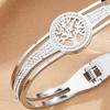 Lady Bangle Cubic Zirconia Life Tree Decor Hollow Out Electroplated Titanium Steel Bracelet for Prom Daily Dating Gift for Love Ones