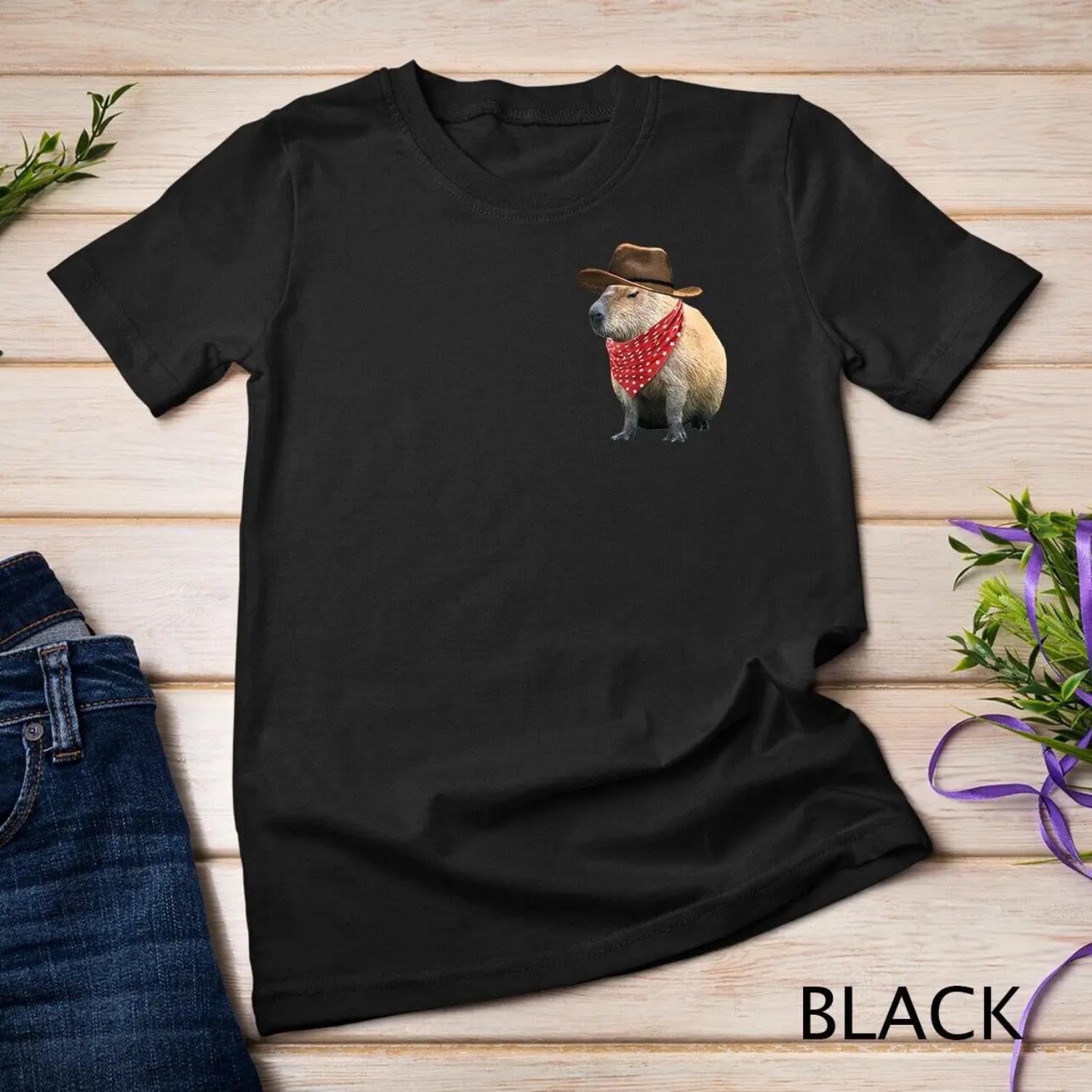 Mens Women Kids Cowboy Capybara T Shirt Funny Howdy Capy S чёрный
