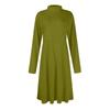 Vestido Midi Casual de Moda Feminina com Gola Alta e Mangas Longas em Cor