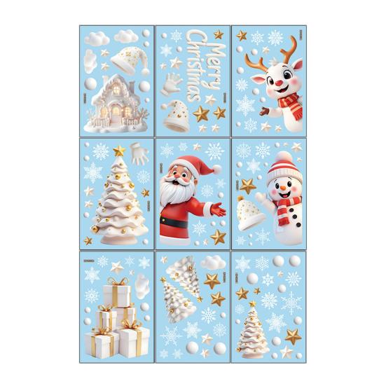 Yousheng 9 Sheets/Set Christmas Window Cling Removable Waterproof PVC Winter Merry Christmas Static Glass Sticker Holiday Party Decoration Decal