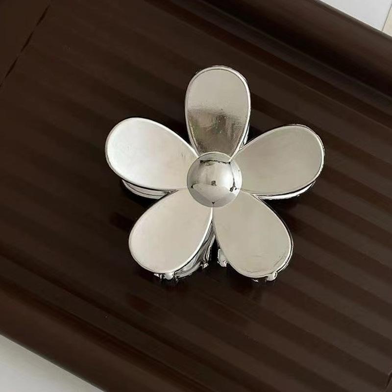 Flower Metal Hair Grab Minimalist Temperament Large Shark Clip Half Zip Hair Clip Gold Clip Alloy Small Hollow Accessories